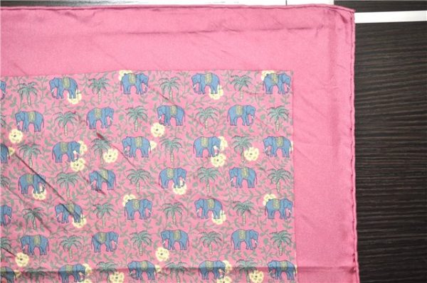 Auth HERMES Petit Carre 40 Scarf Handkerchief Elephant Pattern Silk Purple 9664C For Discount