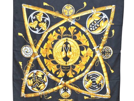 Authentic HERMES Carre 90 Scarf  PRiNCES DU SOLEiLLEVANT  Silk Black H7921 on Sale