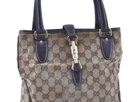 Auth GUCCI New Jackie Tote Hand Bag GG Canvas Leather 145817 Brown Purple H7956 Hot on Sale