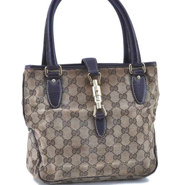 Auth GUCCI New Jackie Tote Hand Bag GG Canvas Leather 145817 Brown Purple H7956 Hot on Sale