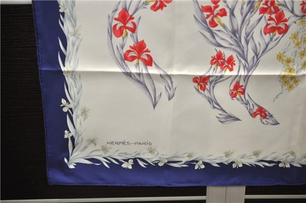 Authentic HERMES Carre 90 Scarf Flower Horse Motif Silk Navy Box 4252C Discount