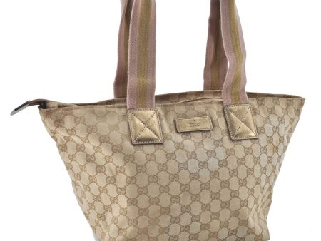 Auth GUCCI Sherry Line Tote Shoulder Bag GG Canvas Leather 131230 Beige H6126 Cheap