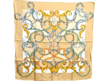 Auth HERMES Carre 90 Scarf  Par Mefsire ANTOINE DE PLVVINEL  Silk Beige H1495 For Cheap