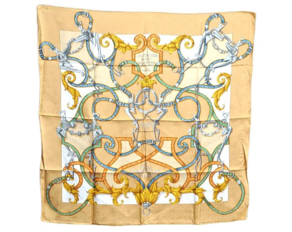 Auth HERMES Carre 90 Scarf  Par Mefsire ANTOINE DE PLVVINEL  Silk Beige H1495 For Cheap