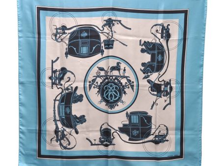 Authentic HERMES Carre 90 Scarf Horse Carrige Motif Silk Light Blue 2808D Online now