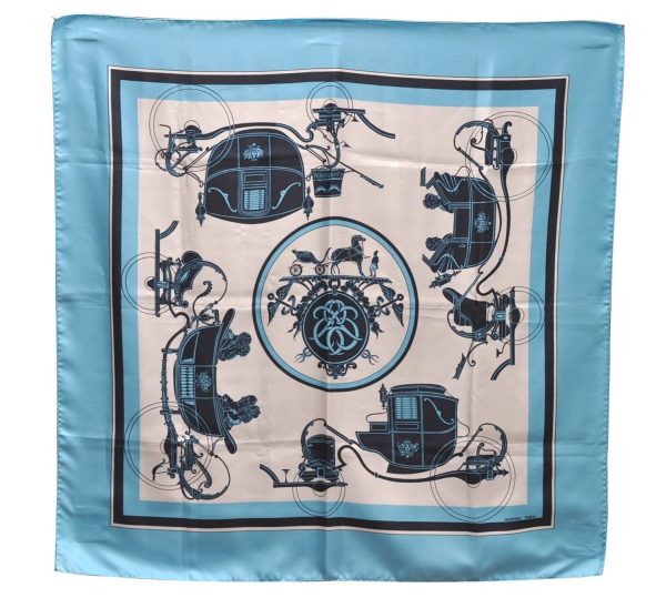 Authentic HERMES Carre 90 Scarf Horse Carrige Motif Silk Light Blue 2808D Online now