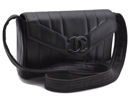 Auth CHANEL Mademoiselle CC Logo Calf Skin Shoulder Cross Body Bag Black G5474 Supply