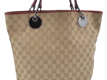 Auth GUCCI Eclipse Shoulder Tote Bag GG Canvas Leather 120836 Beige Red H1404 For Sale