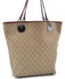 Auth GUCCI Eclipse Shoulder Tote Bag GG Canvas Leather 120836 Beige Red H1404 For Sale