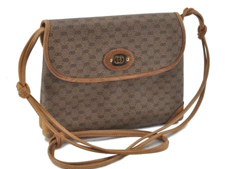 Authentic GUCCI Micro GG PVC Leather Shoulder Cross Body Bag Purse Brown H5935 Online now