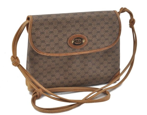 Authentic GUCCI Micro GG PVC Leather Shoulder Cross Body Bag Purse Brown H5935 Online now