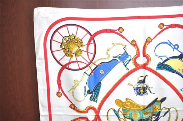 Authentic HERMES Carre 90 Scarf  SPRINGS  Silk White H7005 on Sale