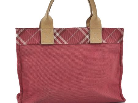 Authentic BURBERRY BLUE LABEL Check Tote Hand Bag Canvas Leather Red H2019 Hot on Sale