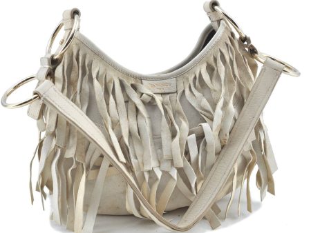 Authentic YVES SAINT LAURENT Shoulder Hand Bag Suede Leather 138963 Ivory H7295 Fashion