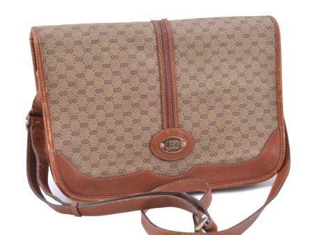 Auth GUCCI Micro GG Web Sherry Line Shoulder Cross Bag PVC Leather Brown 8610C on Sale