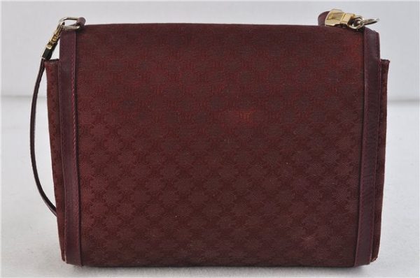 Auth CELINE Macadam Blason Shoulder Cross Body Bag Canvas Leather Bordeaux 6978C For Cheap