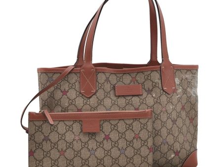 Auth GUCCI GG Supreme Stars Shoulder Tote Bag PVC Leather 309499 Brown 8638C Online Hot Sale