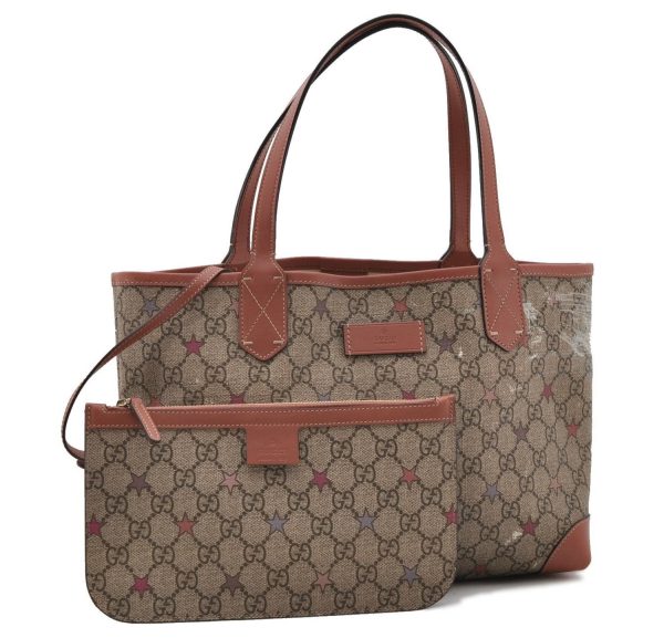 Auth GUCCI GG Supreme Stars Shoulder Tote Bag PVC Leather 309499 Brown 8638C Online Hot Sale