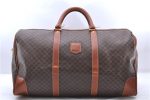 Auth CELINE Macadam Blason Pattern Travel Boston Bag PVC Leather Brown 7740C Supply