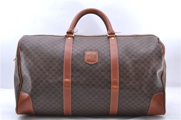 Auth CELINE Macadam Blason Pattern Travel Boston Bag PVC Leather Brown 7740C Supply