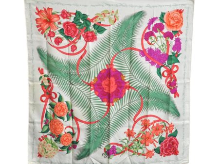 Authentic HERMES Carre 90 Scarf  Fleurs de L Opera  Silk White Green Pink H1755 For Cheap