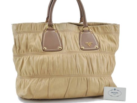 Authentic PRADA Nappa Gaufrean Gather Tote Hand Bag Leather Beige H0252 Supply