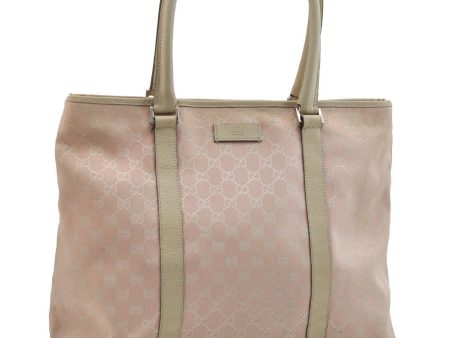 Auth GUCCI Shoulder Tote Bag GG Canvas Leather 257304 Light Pink White H2755 Sale