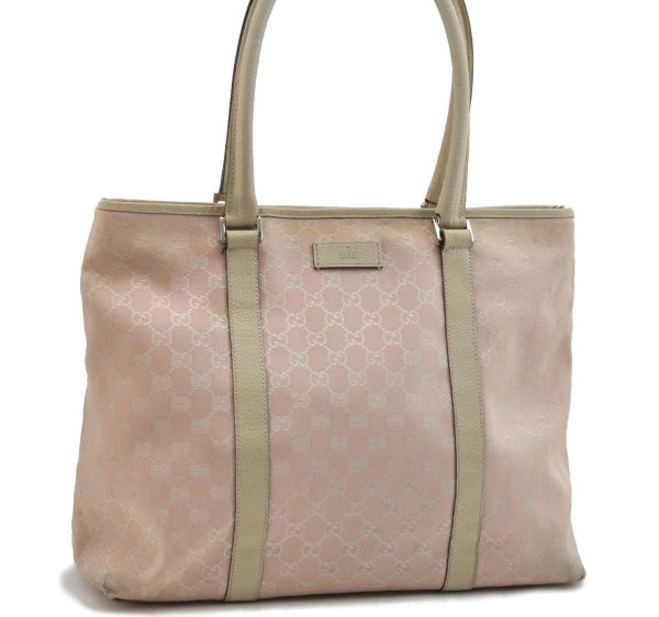 Auth GUCCI Shoulder Tote Bag GG Canvas Leather 257304 Light Pink White H2755 Sale