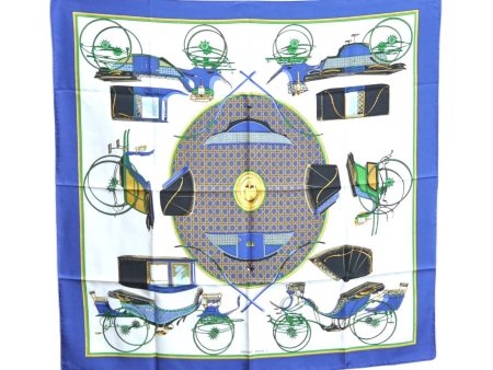 Authentic HERMES Carre 90 Scarf  LES VOITURES A TRANSFORMATION  Silk Blue H1346 Sale