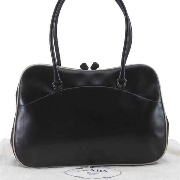 Authentic PRADA Leather Shoulder Tote Bag Black 2266D on Sale