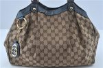 Auth GUCCI Sukey Shoulder Tote Bag GG Canvas Leather 211944 Brown Blue 5581C Online Hot Sale