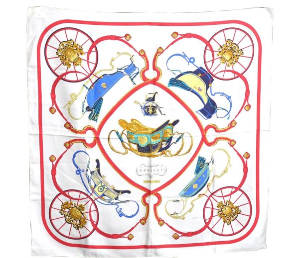 Authentic HERMES Carre 90 Scarf  SPRINGS  Silk White H7005 on Sale