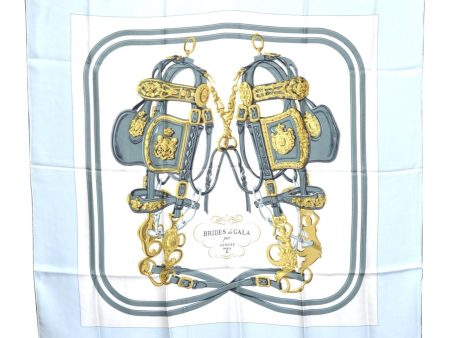 Authentic HERMES Carre 90 Scarf  BRIDES de GALA par  Silk Light Blue Box H6673 Supply