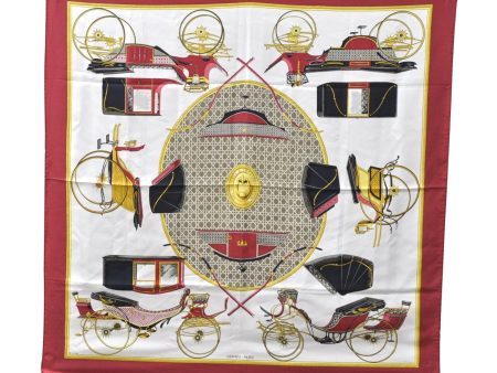 Authentic HERMES Carre 90 Scarf  LES VOITURES A TRANSFORMATION  Silk Red 8417C Online Hot Sale