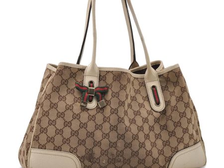 Auth GUCCI Web Sherry Line Princy Ribbon Tote Bag GG Canvas 163805 Brown 4907C Online Hot Sale