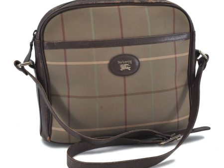 Auth Burberrys Check Shoulder Cross Body Bag Canvas Leather Khaki Green H2230 For Cheap