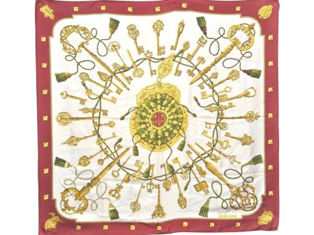 Authentic HERMES Carre 90 Scarf  LES CLES  Silk Bordeaux Red H2535 Online