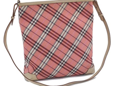 Auth BURBERRY BLUE LABEL Check Shoulder Cross Body Bag Canvas Leather Red H1388 For Sale