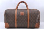 Auth CELINE Macadam Blason Pattern Travel Boston Bag PVC Leather Brown 7403C Supply