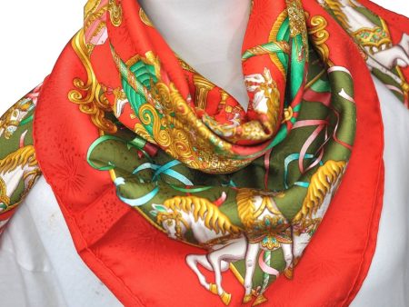 Authentic HERMES Carre 90 Scarf  LUNAPRK  Silk Red G9311 Sale