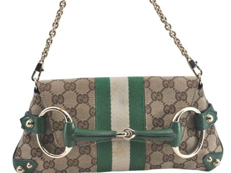 GUCCI Sherry Line Horsebit Shoulder Bag GG Canvas Leather 131470 Brown 0681C For Sale