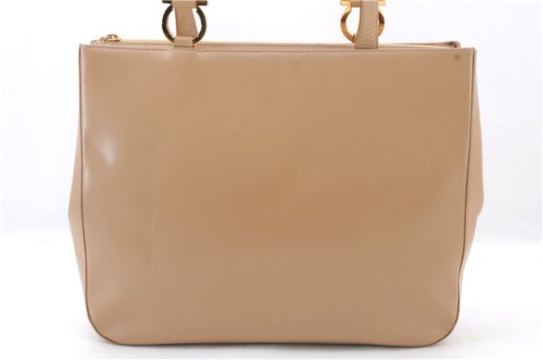 Authentic Ferragamo Leather Shoulder Hand Bag Purse Beige 5188C Fashion