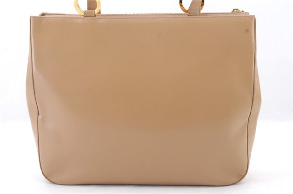 Authentic Ferragamo Leather Shoulder Hand Bag Purse Beige 5188C Fashion