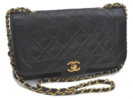 Auth CHANEL Lamb Skin Matelasse Turn Lock Chain Shoulder Cross Bag Black H3493 Online Hot Sale