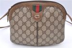 Auth GUCCI Web Sherry Line Shoulder Cross Body Bag GG PVC Leather Brown H7649 Cheap