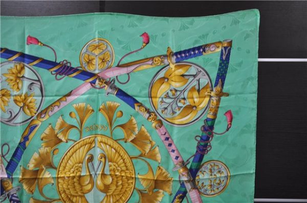 Auth HERMES Carre 90 Scarf  DAIMYO PRINCES DU SOLEIL LEVANT  Silk Green 5022C For Discount