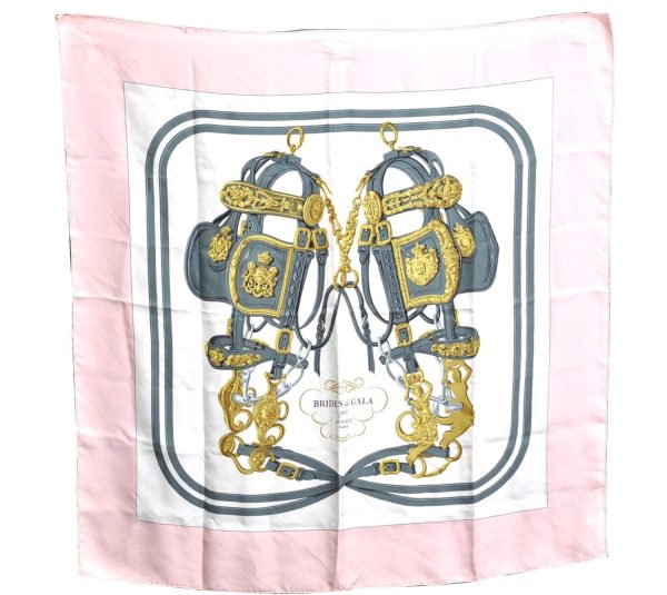 Authentic HERMES Carre 90 Scarf  BRIDES de GALA par  Silk Pink H7006 Online now