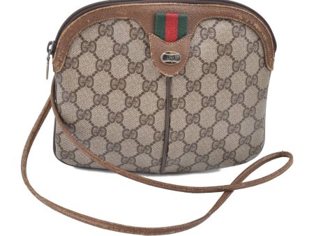 Auth GUCCI Web Sherry Line Shoulder Cross Body Bag GG PVC Leather Brown H7649 Cheap