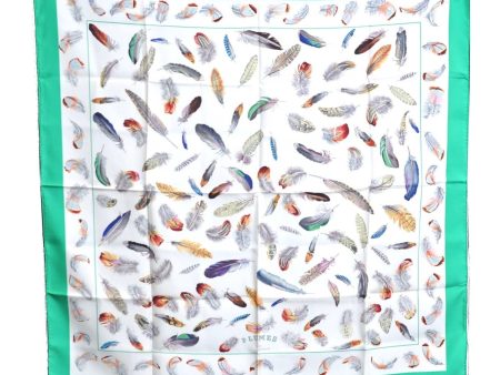 Authentic HERMES Carre 90 Scarf  PLUMES  Silk Green PB J0107 Hot on Sale