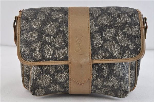 Authentic YVES SAINT LAURENT Monogram Shoulder Cross Bag PVC Leather Gray 5399C Discount